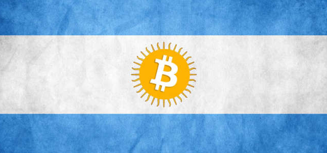 Argentinian flag with Bitcoin symbol in the middle