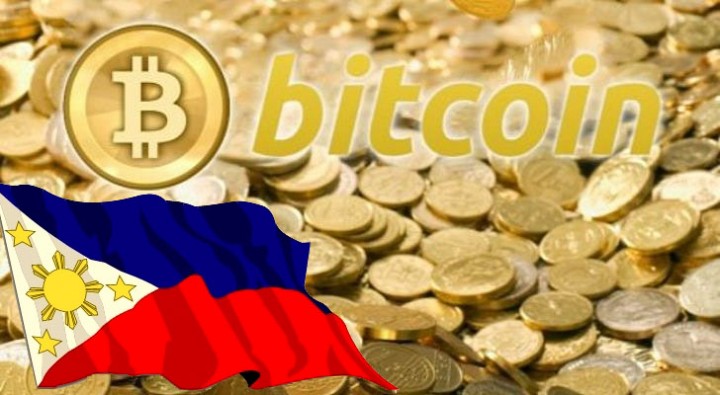 Coins background with bitcoin logo and Philippines flag