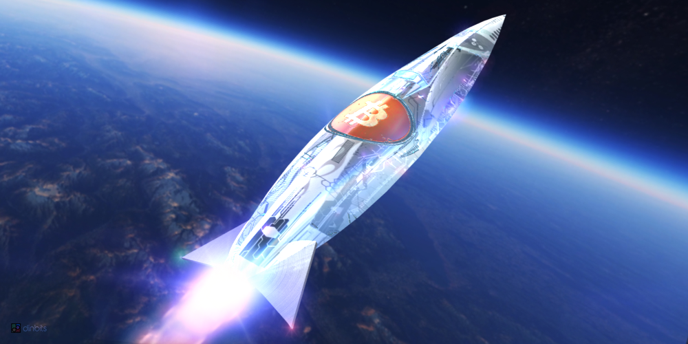 Space Ship With Bitcoin Logo Leaving Earths Atmosphere