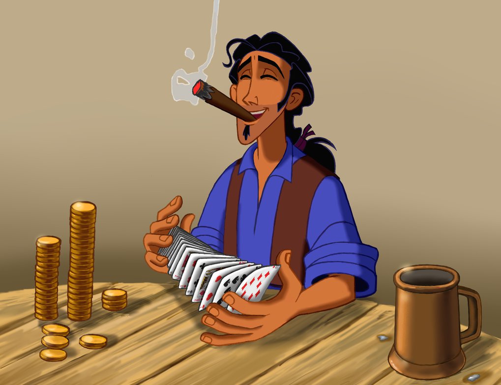 Aladdin Playing Cards & Smoking A Cigar