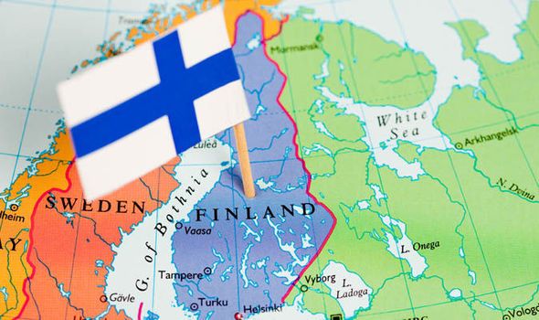 Finnish Flag Stamped Into Finland on Nordic Map