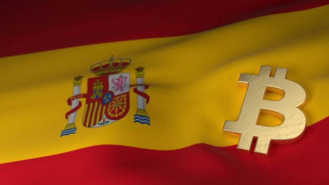 Spanish Flag with Bitcoin Logo on side