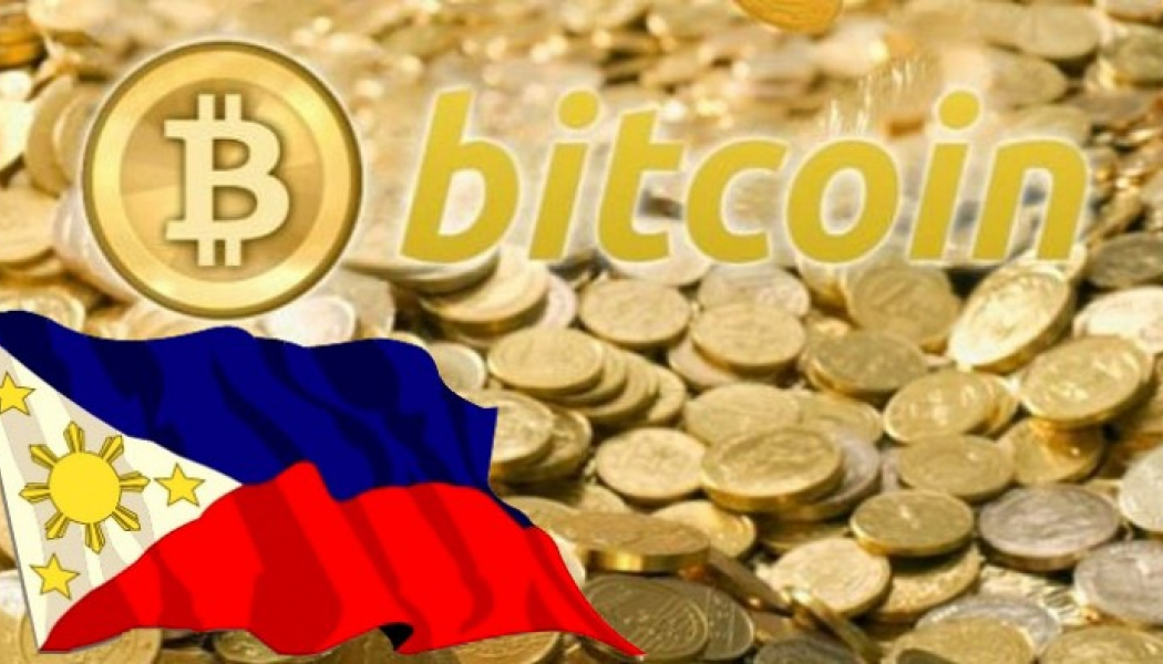 Coins background with bitcoin logo and Philippines flag