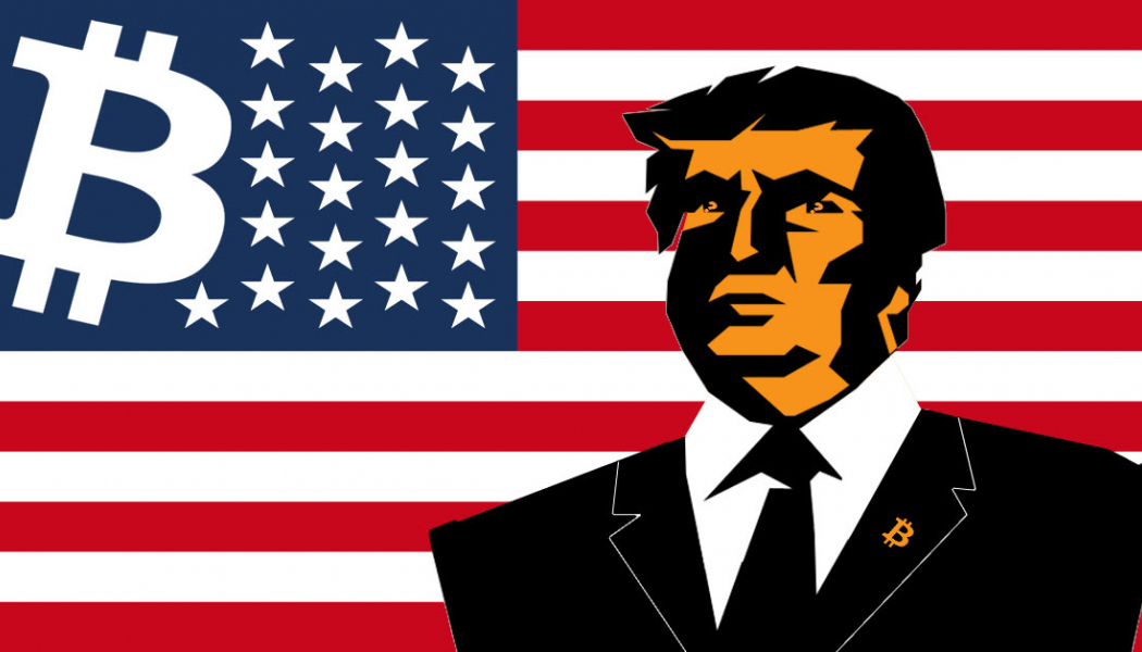 United States Flag With Bitcoin Logo And Sleek President Trump