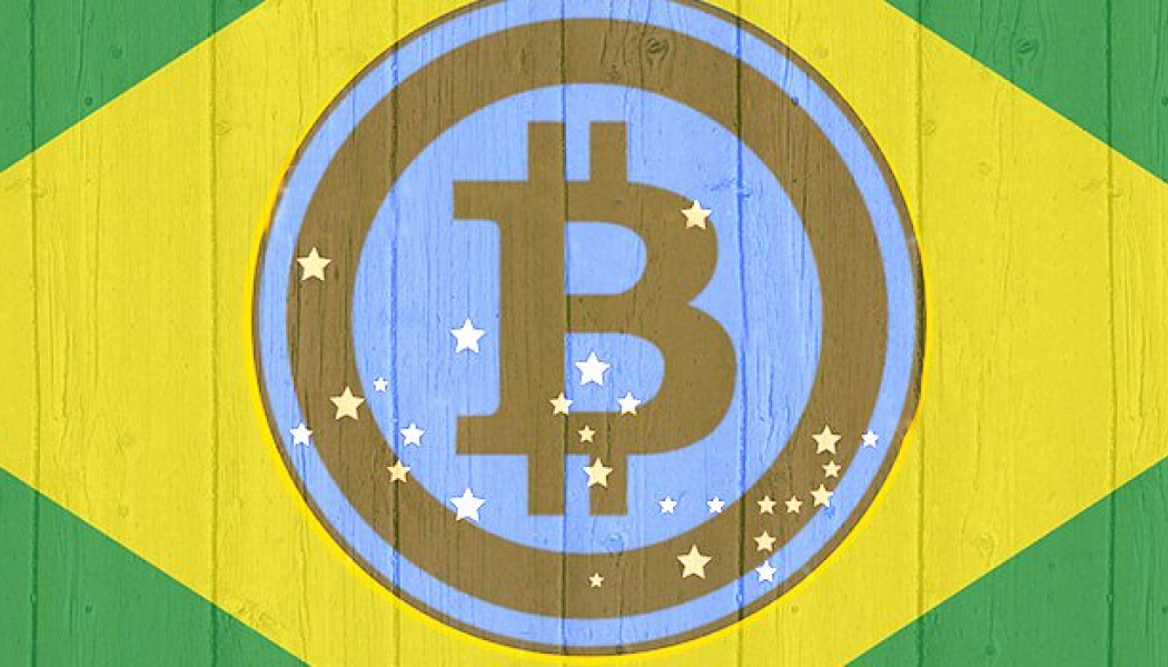 Brazil Flag with Bitcoin Logo in Center